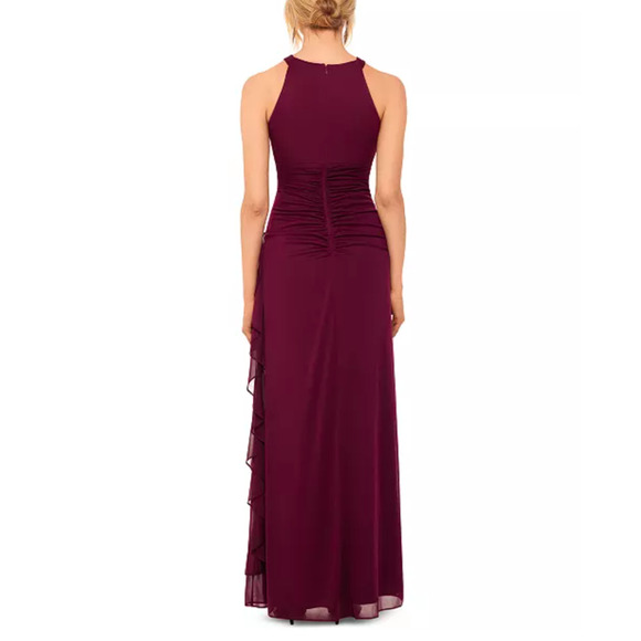 NWT B&A by Betsy and Adam Ruched Halter Gown  Garnet size 4 - Picture 2 of 5